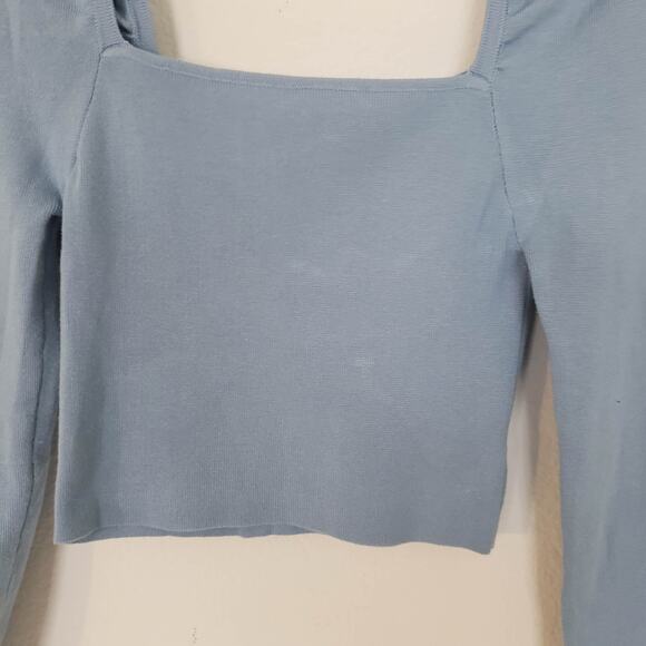Lulus SIZE L Blue Fitted Blouse Long Sleeve Crop Top Square Neck CL21217L FLAW - Picture 14 of 15